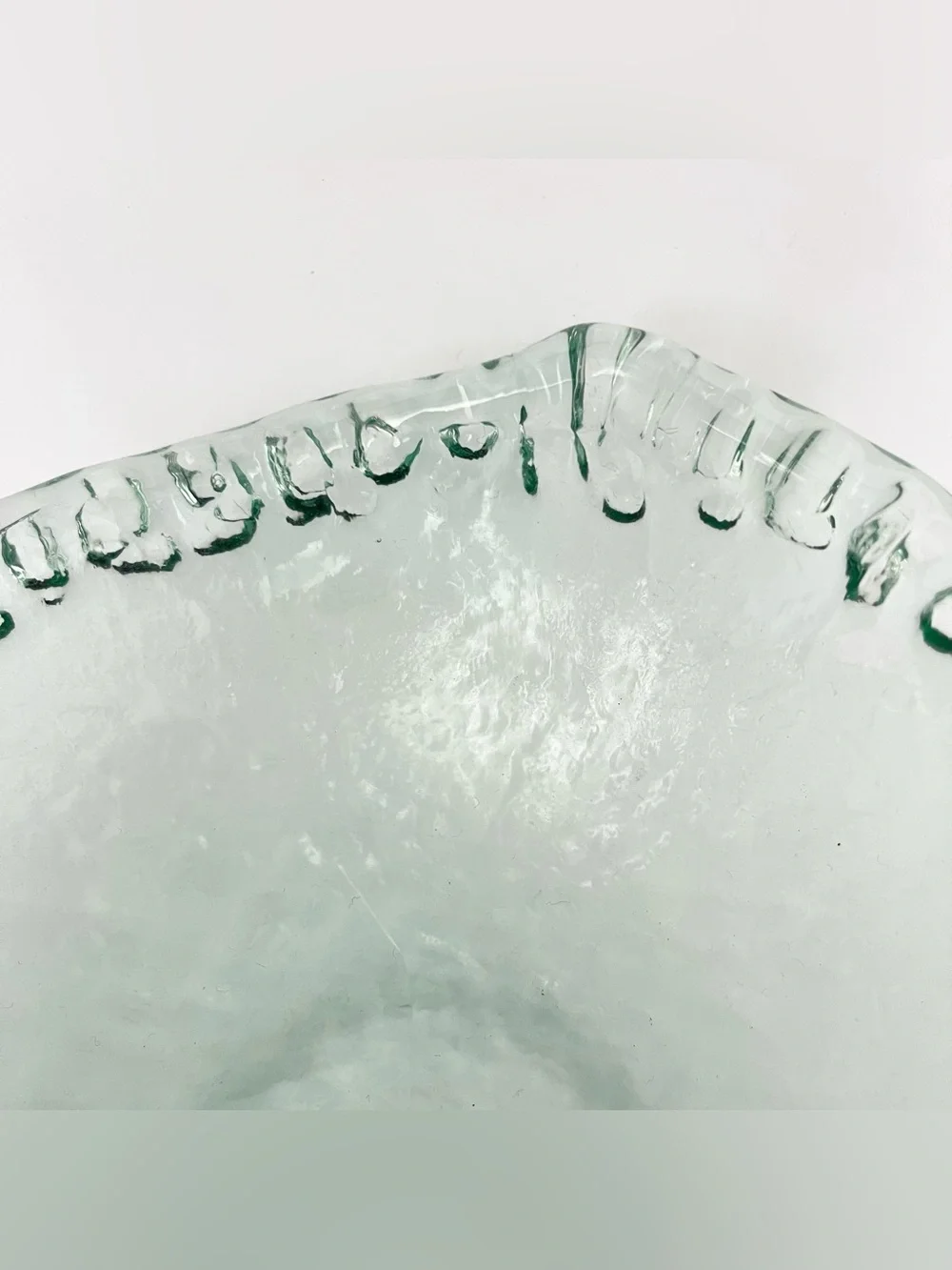 Vintage Handmade Spanish Green Recycled Glass Bowl Organic Coastal Beachy Heavy